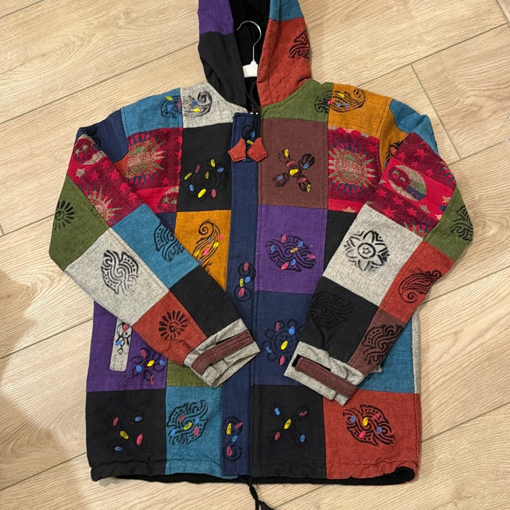Handmade Patchwork  Hood Jacket size xl